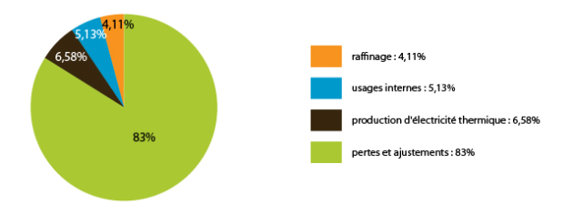 Consommation de la branche énergie en Mtep (pertes et ajustements - Production d'électricité thermique - Usages internes - Raffinage)